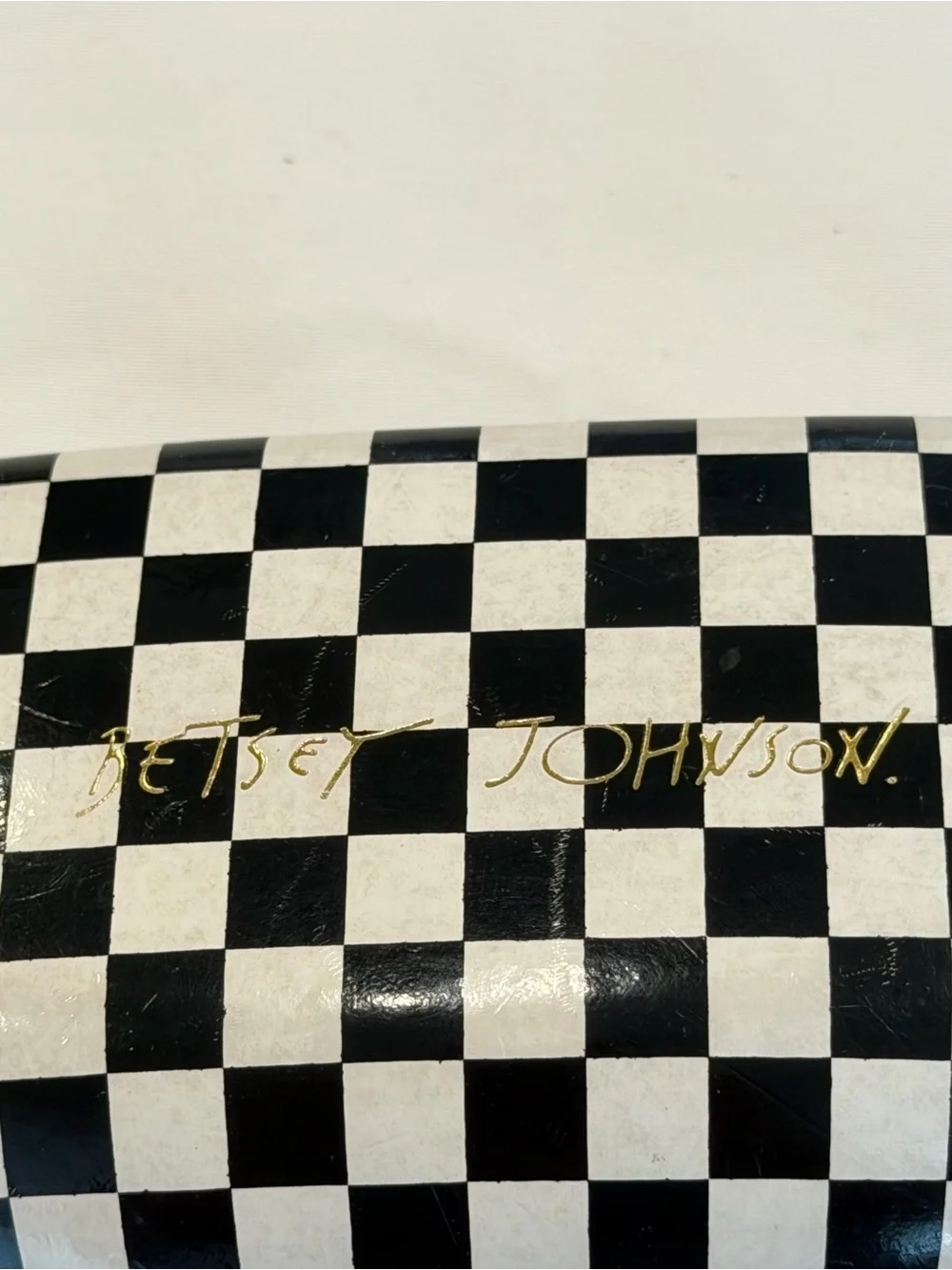Betsey Johnson Black & White Checkered Eyewear Case with Gold Logo